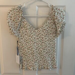 NWT 1 State XS floral smocked puff sleeve top